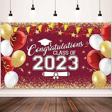 Imagem de Decoração de festa de formatura 2023 banner suprimentos de formatura, decoração turma de 2023, decoração de festa de formatura, faixa de porta, bandeira de quintal, decoração de ambientes internos e externos (vermelho)