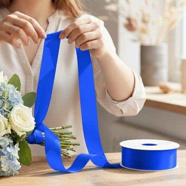 Imagem de Fita de cetim dupla face 1 x 178 cm fita de poliéster sólido dupla face para embrulho de festa, laços de cabelo, tranças de cabelo, bolo decoração de casamento artesanato (azul)