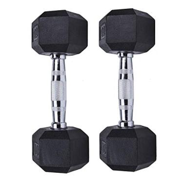 Imagem de GYMENIST Haltere de borracha hexagonal único com alças de metal para exercícios pesados, pesos de treino vendidos como individuais ou conjunto (8 - Par LB)