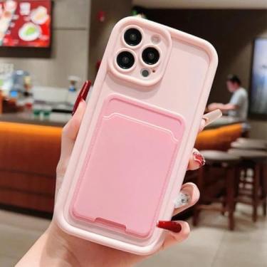 Imagem de HTVJFXCapa carteira de silicone de luxo para iPhone 16E com porta-cartões e proteção contra impactos (para iPhone 16E/Rosa)