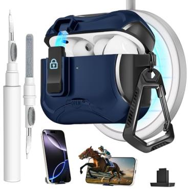 Imagem de Meiyasy Capa para AirPods Pro 3 com clipe de bloqueio seguro e suporte de telefone, capa protetora compatível com Magsafe com kit de limpeza e chaveiro para Apple AirPod Pro 3 Geração 2025 (azul)