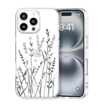 Imagem de DYFYFKDI Capa protetora para iPhone 16 Pro Max flor fofa floral estética mulheres meninas transparente fina macia transparente à prova de choque capa protetora - lavanda