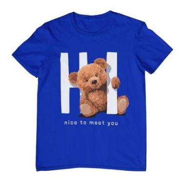 Imagem de Camiseta Feminina Masculina Estampa Urso Hi Nice To Meet You Algodão S