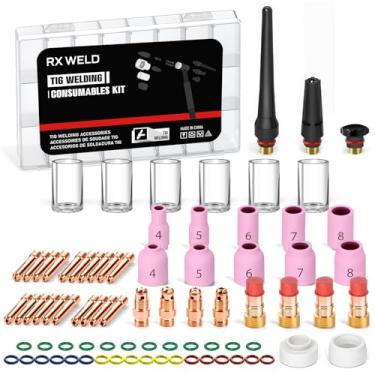 Imagem de RX WELD 49 peças TIG Lente a gás de soldagem de tocha #10 Kit de copo de vidro Pyrex para WP-17/18/26 (49 peças), Na, Medium