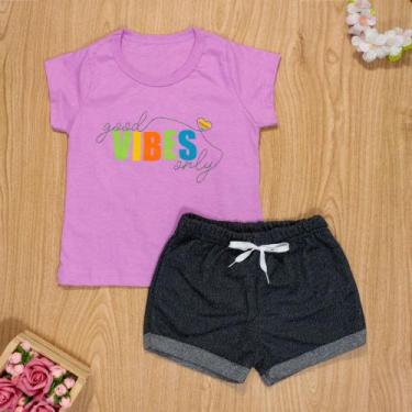Imagem de Conjunto curto infantil 2 ao 10  algodão good vibes lilás - Era Uma Ve