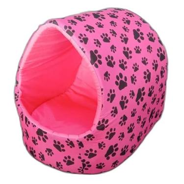 Imagem de Cama de Cachorro Iglu Macia e Quente para Inverno Pet Confortável M G GG(Rosa Pata,MEDIO)
