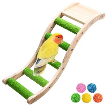Imagem de Hamiledyi Nature Wooden Bird Ladder Pet Papagaios Escalar Ponte Suporte de Exercício para Periquito Escalada Ponte Mastigável Acessórios para Gaiola de Pássaros Periquito Calopsita Periquito Lovebirds