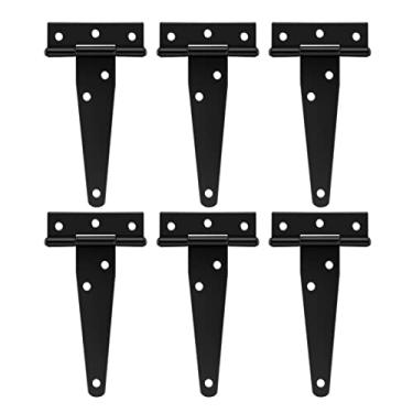 Imagem de 6 peças dobradiças, dobradiças de luz de ferro à prova de ferrugem em forma de T caixa de madeira estilo antigo galpão porta celeiro dobradiças pretas móveis domésticos cerniera