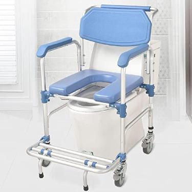 Imagem de Cadeira de rodas de chuveiro Commde de cabeceira 4 em 1, cadeira de transporte com 4 rodas, balde destacável, assento acolchoado assento de vaso sanitário elevado móvel