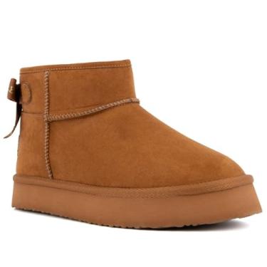 Imagem de Juicy Couture Botas de inverno femininas sem cadarço, quentes, de microcamurça, isoladas, modernas, botas de neve para uso ao ar livre - Olden, Cognac Gold-Kelsey, 37