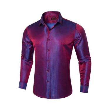 Imagem de Camisa Social Masculina De Luxo Roxa Com Estampa Paisley Em Poliéster 