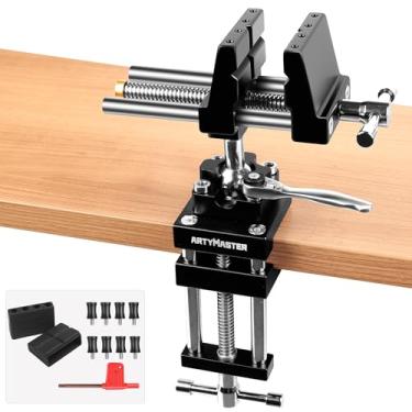 Imagem de ArtyMaster Torno de bancada giratória de junta esférica de 10 cm de 360°, torno de bancada de alumínio resistente com trava rápida de catraca, almofadas de mandíbula de silicone, ideal para trabalhos