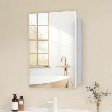 Imagem de FOMAYKO Armário de remédios de banheiro sem moldura de 41 x 66 cm - Prateleiras de vidro temperado de 3 camadas, armazenamento à prova d'água para banheiro/quarto/cozinha, armário espelhado moderno