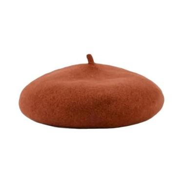 Imagem de Boina Rosa De Lã Cashmere Para Mulheres, Gorro Vintage Sólido De Inver