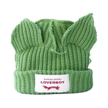 Imagem de Gorro De Lã Com Orelhas De Coelho Em Cor Sólida, Feito À Mão, Para Out