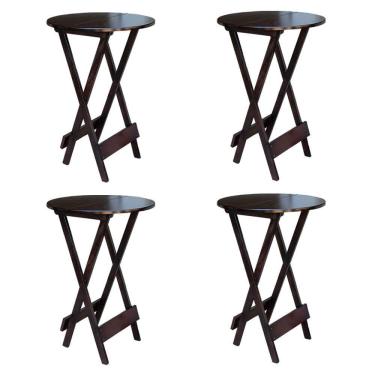 Imagem de Conjunto Com 4 Mesas Bistrô Dobrável Em Madeira Maciça - Imbuia - Marrom