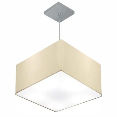 Imagem de Lustre Pendente Quadrado Vivare Md-4020 Cúpula Em Tecido 21/35x35cm - Bivolt Algodão-crú 127/220v