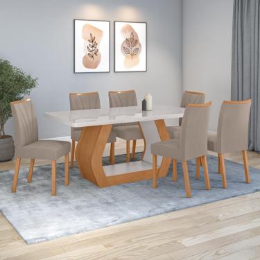 Imagem de Conjunto Sala De Jantar Mesa Easy Tower 170x90cm Mdf/vidro Com 6 Cadeira Armoni Suede Bege Amendoa/off White