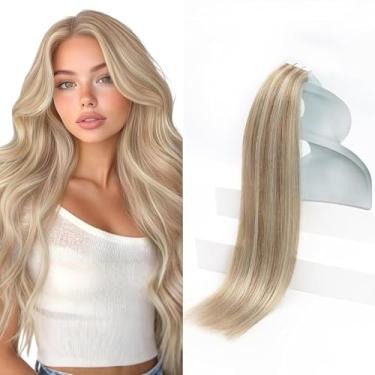 Imagem de Sunny Hair Extensões de cabelo humano real com fita adesiva invisível Remy extensões de cabelo fitas para mulheres loiro acinzentado destaque loiro branqueador com matiz rosa 50,8 cm 20 peças 50G