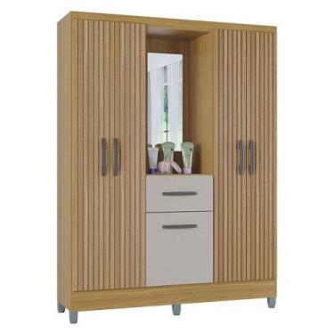 Imagem de Guarda Roupa Solteiro Atlas Capelinha 5 Portas Damasco Ripado Off Whit