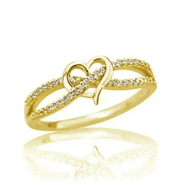 Imagem de Anel de coração gracioso, acessórios de noivado com zircônia cúbica brilhante, joia de aliança de casamento, 10, Latão, Sem pedra preciosa