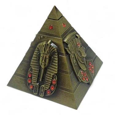 Imagem de Pirâmide Egípcia Hieróglifos Dourada Pedras Vermelhas 10 cm