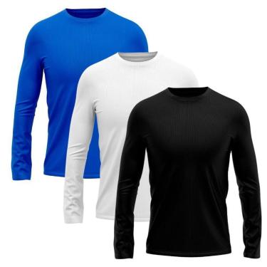 Imagem de Kit 3 Camisetas Masculina Segunda Pele Manga Longa Dry Lisa Praia Camisa Blusa Camiseta Treino Bike-Masculino