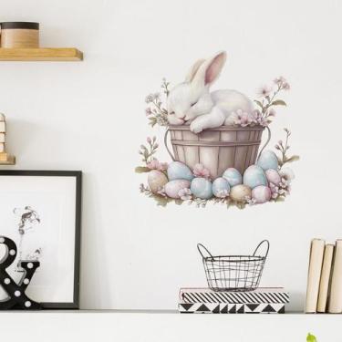 Imagem de Adesivos de parede Cute Bunny Rabbit and Egg Basket 40x60cm PVC - yiwe