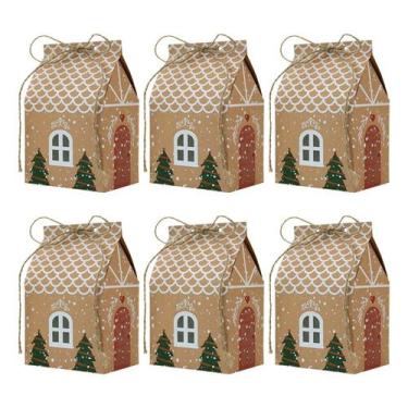 Imagem de Conjunto de caixas de doces de Natal Kraft Paper Christmas House Desig