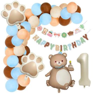 Imagem de Conjunto de balões, papel alumínio para urso e pata, 84 unidades com b