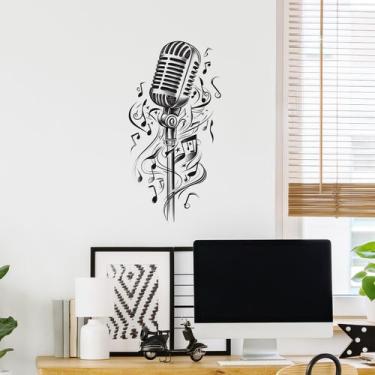 Imagem de Adesivos de parede Microfone e Notas Musicais 30x50cm PVC - yiweisai