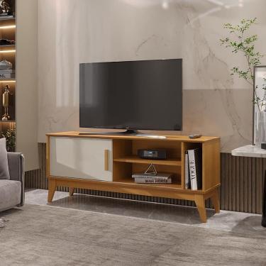 Imagem de Rack para Tv Até 55 Polegadas 1 Porta com Puxador em Madeira Maciça França 136cm Retrô  - Vianossa