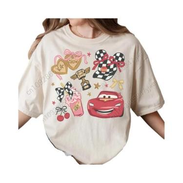 Imagem de Camiseta Feminina De Verão Em Algodão Respirável Disney Cars Retrô Lig