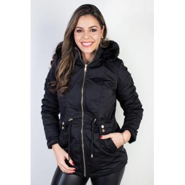 Imagem de Jaqueta feminina nylon reversível com pelo 84293 - Fluffy, Preto, G