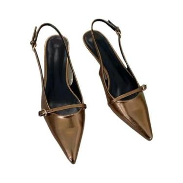 Imagem de Sapatos Femininos Elegantes De Salto Baixo Com Bico Fino E Tira Trasei