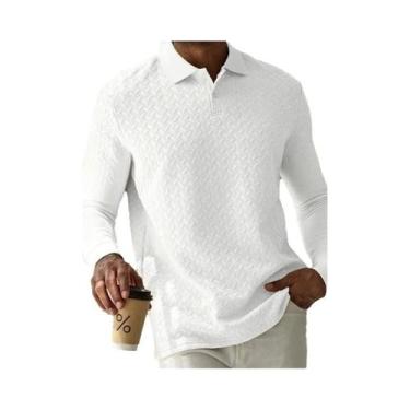 Imagem de Camisa Polo Masculina De Manga Longa Casual Para Negócios, T-Shirt De 