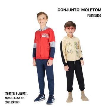 Imagem de 01 Conjunto Moletom Juvenil Masculino Blusa Calça Flanelado capuz zipe