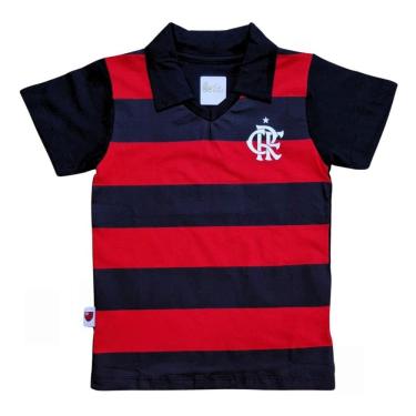 Imagem de Camisa Infantil Flamengo Polo Listrada Retrô Oficial