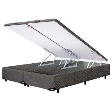 Imagem de Cama Box Baú Queen Turquia com Colchão Molas Ensacadas Tecido Branco Grafite Chumbo Biflex