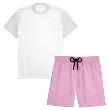 Imagem de Kit Short Praia Academia Passeio Treino Rosa + Camiseta Manga Curta Masculina-Masculino