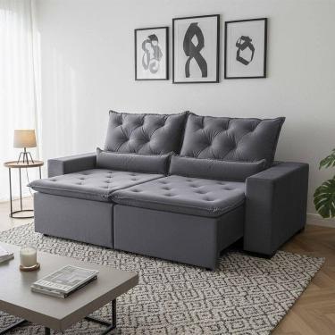 Imagem de Sofá Retrátil Confort Plus Suede Cinza 150m Reclinável E Com 2 Módulos Para Sala Moderna Milão Cinza