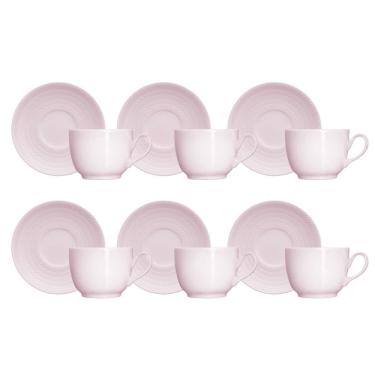 Imagem de Kit 06 Xícara Chá Pires Rosa Fracta Chevron Germer Porcelana