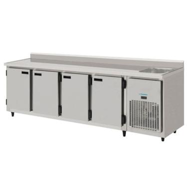 Imagem de Balcão Refrigerado De Inox 2,5 mts 4 Portas Com Pia Direito 145KBSP250DP Kofisa