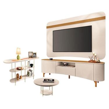 Imagem de Rack Bancada Elara E Painel Armony Off White Cinamomo Com Mesa De Centro Sky E Aparador Infinity Off White - Hb Móveis