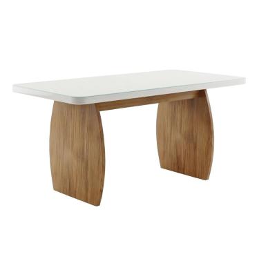 Imagem de Mesa de Jantar 6 Lugares Retangular Maxi Tampo Vidro/mdf 160x80cm Carol Cinamomo/Off White