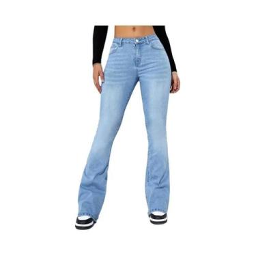 Imagem de Calças Jeans Femininas De Cintura Alta, Estilo Flare, Skinny, Em Denim