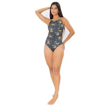 Imagem de Maiô Natação Alças Finas em V Preto Amarelo - STW Moda, Preto amarelo,