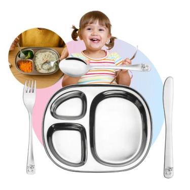 Imagem de Kit Infantil Bebe Conjunto Refeição Introdução Alimentar Inox 4 pecas 