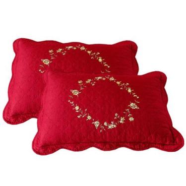 Imagem de Pillow Shams vctops King Size Vermelho Floral Bordado 51x91cm