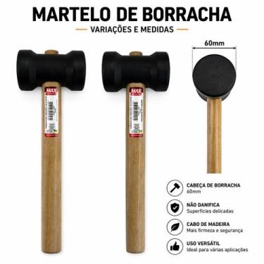 Imagem de martelo de Borracha Profissional 40mm 60mm 80mm Cabo Madeira e Fibra N